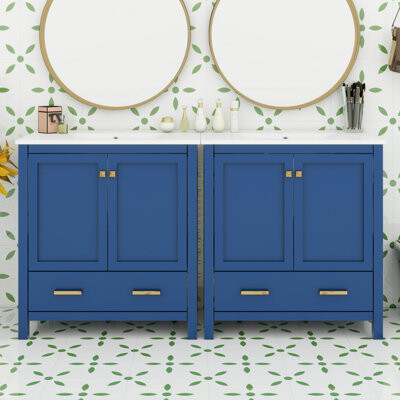 60" Bathroom Vanity Set,With Double Vanities (Separate), Double Ceramic Sinks,Storage Shelf, And Divided Drawers (Mirror Not Included)