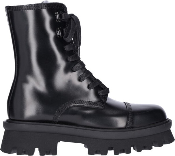 Ferragamo Glossy Black Leather Combat Boots