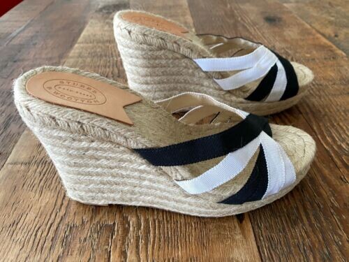 Stubbs & wootton black + white jute wedge heels - gently worn - size 38 / us 8