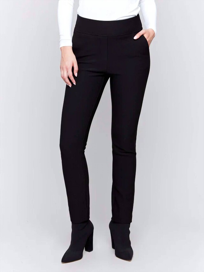 CHARLIE B Gutsy Crepe Slim Dressy Pant In Black