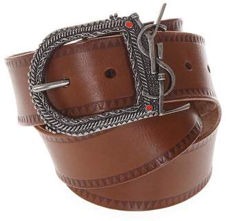 Saint Laurent Berber Monogramme Belt In Brown Leather