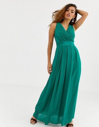 TFNC Petite Bridesmaid maxi dress with bow back in emerald green