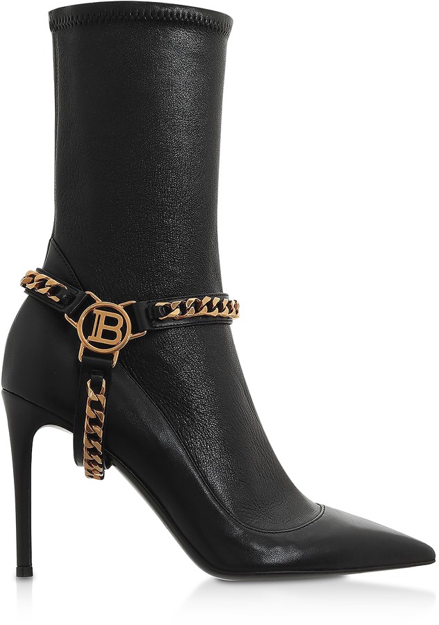 Balmain Black Leather High Heel Boots ShopStyle