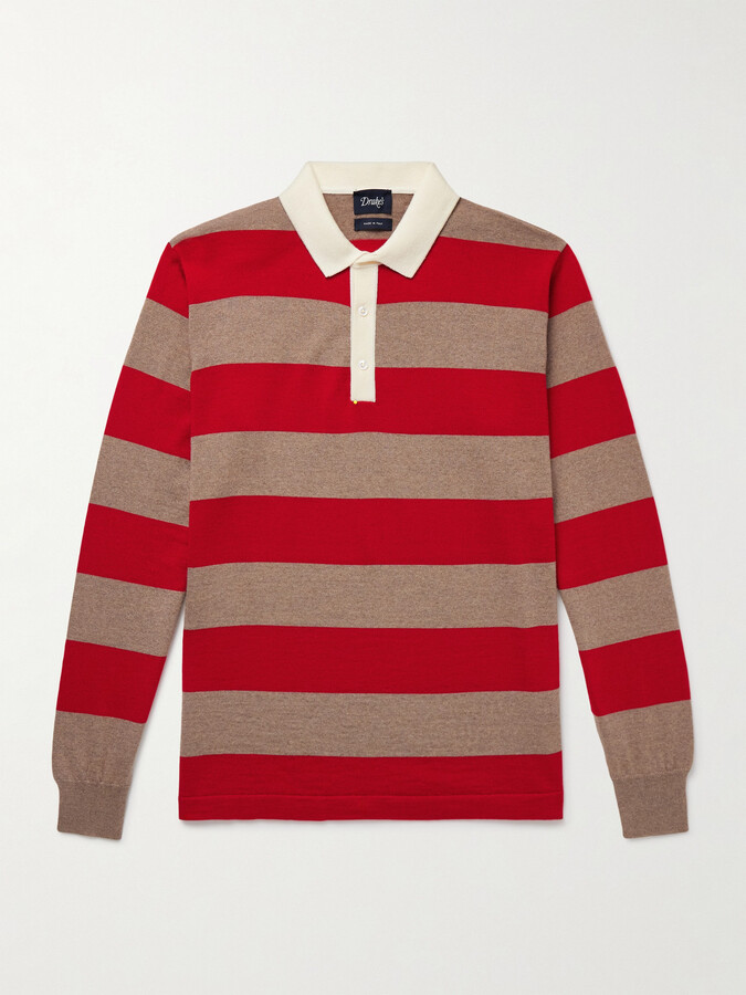 Drakes Striped Merino Wool Polo Shirt