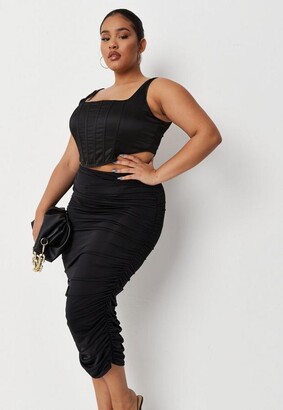 Womens Solid Black Slinky Plus Size Skirt 
