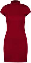 Thumbnail for your product : boohoo High Neck Short Sleeve Ribbed Mini Dress