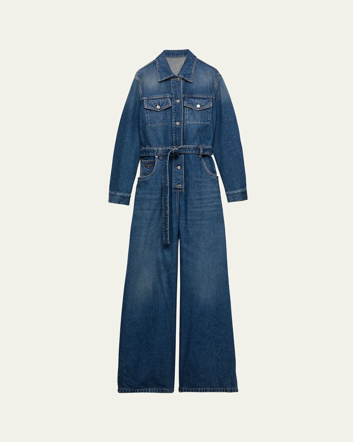 Denim Belted Wide Leg Jumpsuit