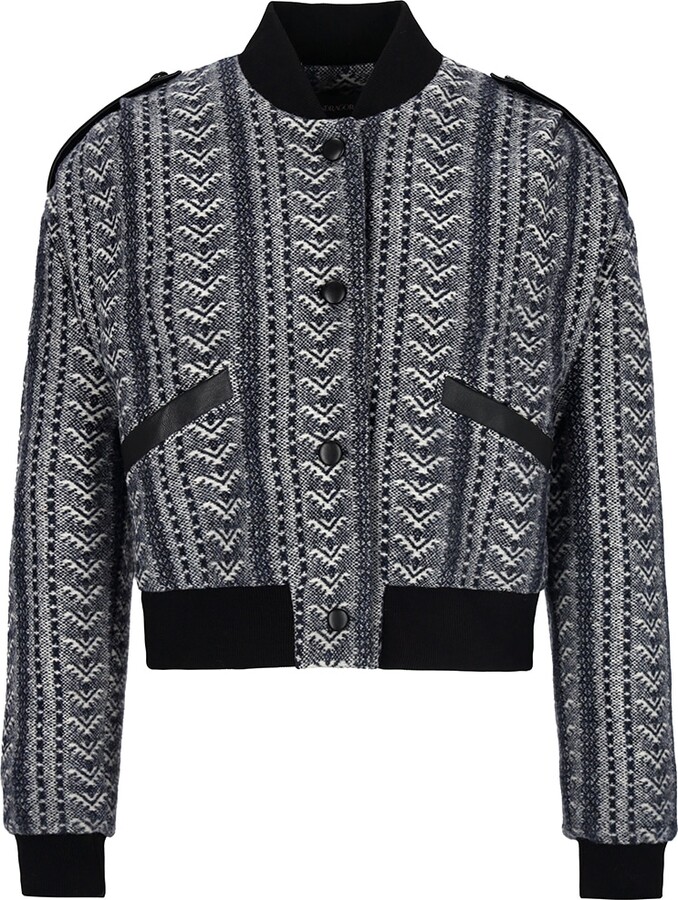 Mandragora Blue / Black Ira Wool Bomber Jacket In Navy Patterns