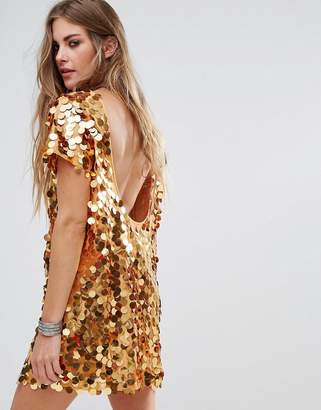 Motel Backless Dress In Disc Sequin