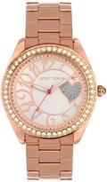Thumbnail for your product : Betsey Johnson Glitter Heart Dial Detail Stone Set Bezel, Rose Gold Tone Stainless Steel Bracelet Ladies Watch
