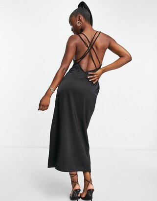 In The Style x Yasmin Chanel satin maxi dress with thigh split in