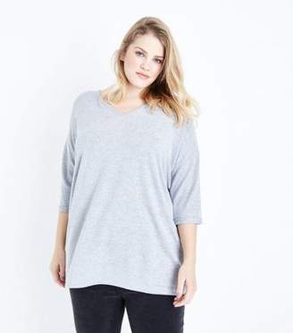 New Look Curves Grey V Neck Fine Knit Top