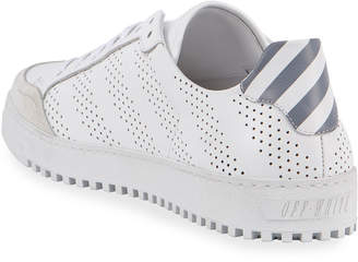 Off-White Perforated Leather & Suede Low-Top Sneaker, White