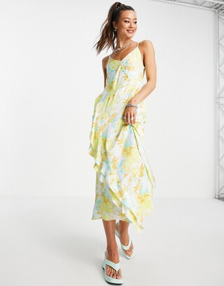 Topshop abstract floral satin slip dress in yellow - ShopStyle
