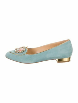 Charlotte Olympia Suede Leather Trim Embellishment Flats Blue