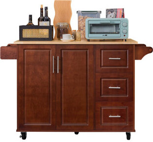 Red Barrel Studio Kitchen Island With Drop Leaf Countertop, Rolling ...
