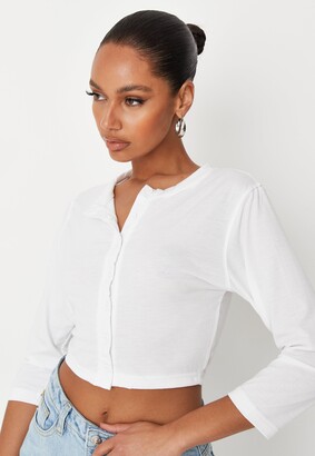 Missguided White Button Front Long Sleeve Crop Top - ShopStyle