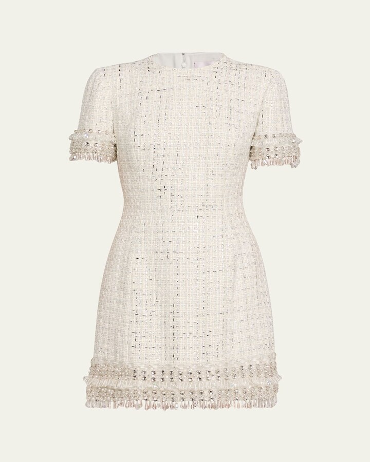 Carolina Herrera Embellished Tweed Mock-Neck Mini Dress