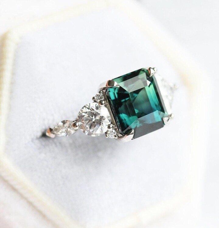 Etsy Large Sapphire Diamond Cluster Ring Unique Ring