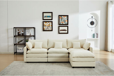 Latitude Run Adaptable 3 Modular Sectional With  White Chenille L-shaped For Home 32 Height 162.4 Lb Weight Comfort - Oriented Removable Modern Living Spaces W