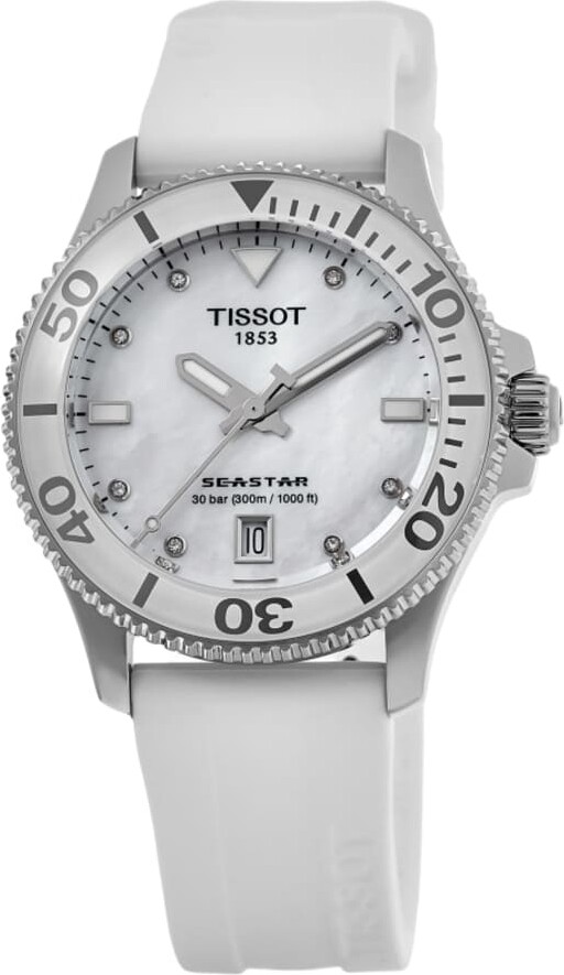 Tissot Seastar 1000 Quartz Mother of Pearl Diamond Dial Silicone Strap Women's Watch T120.210.17.116.00