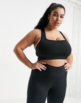 Thumbnail for your product : South Beach Plus cross back square neck sports light support sports bra in black
