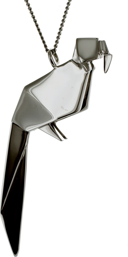 Origami Jewellery Black Necklace Parrot Gun Metal