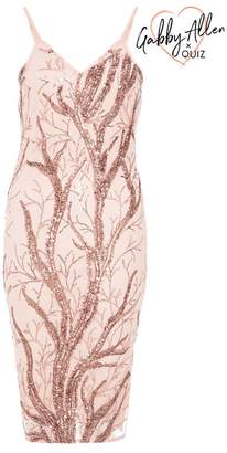 Quiz Nude And Rose Gold Sequin Split Dress