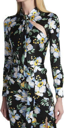 Tom Ford Floral Tie-Neck Belted Silk Midi Dress