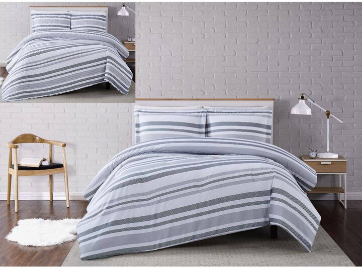 Truly Soft Curtis 3-Piece White/Grey Stripe King Comforter Set