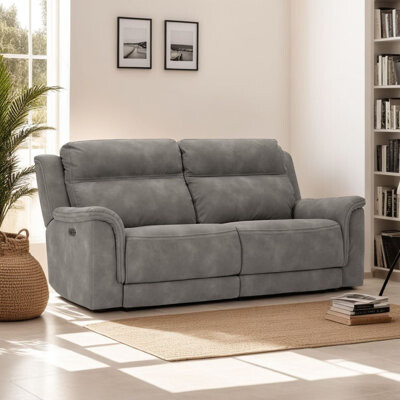 Corbin Power Recliner Sofa, Zero Draw USB, Slate Gray Faux Leather