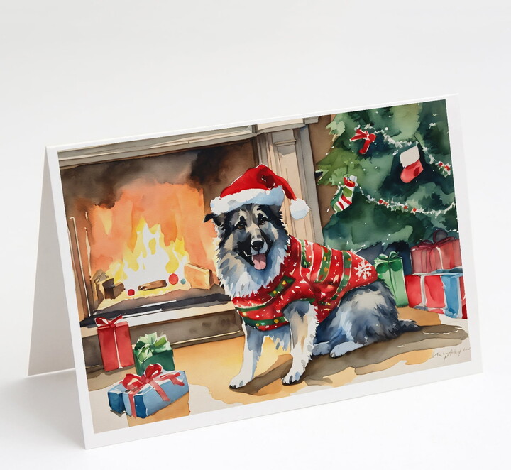 Norwegian Elkhound Cozy Christmas Greeting Cards Pack of 8 7 in x 5 in
