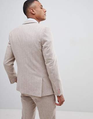 ASOS Design DESIGN wedding skinny suit jacket in dusky pink herringbone
