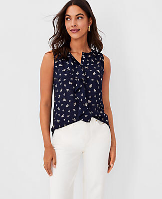 Ann Taylor Floral Draped Mixed Media Shell Top - ShopStyle