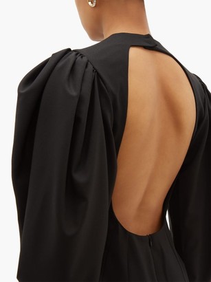 Sara Battaglia Open-back Balloon-sleeve Wool-blend Twill Dress - Black