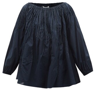 Merlette New York Wilding Hand-embroidered Cotton Blouse - Navy