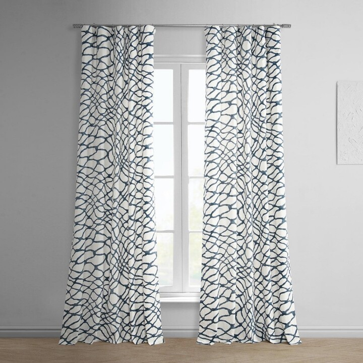Half Price Drapes Ellis Blue Abstract Printed Cotton Room Darkening Curtain