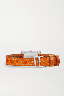 HERMÈS TIMEPIECES Heure H 17.2mm Very Small Stainless Steel, Alligator, Mother-of-pearl And Diamond Watch - Orange