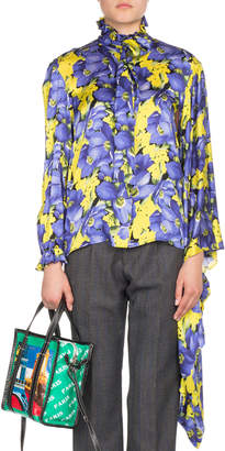 Balenciaga Poppy-Print Kimono Sleeve Blouse