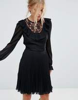 Thumbnail for your product : Elise Ryan Long Sleeve Skater Dress with Frill Detail And Pleated Skirt