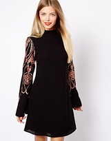 Thumbnail for your product : ASOS Embroidered Sleeve Polo Neck Shift