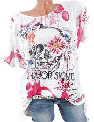 YANG-YI Women's Skull Printed Short Sleeve Blouse Loose Tops T-Shirt (, 2XL)