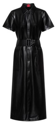 HUGO BOSS Faux-leather midi dress with belted waist