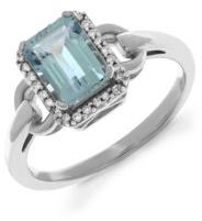 Lord & Taylor 14Kt. White Gold Diamond and Aqua Ring