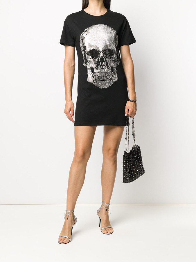 philipp plein black rhinestone dress