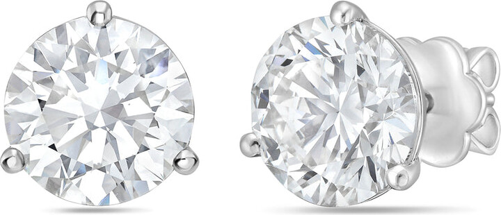 Diana M 14kt White Gold Round Lab Grown Stud Earrings Weighing 6.00 Cts Tw In A Three Prong Setting