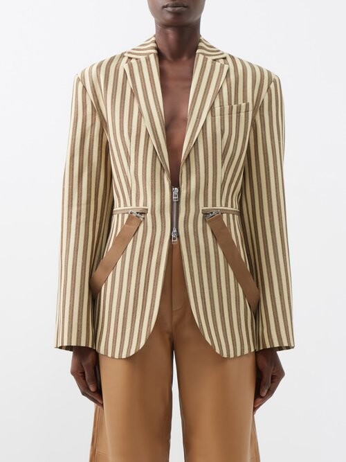Womens Jackets Jacquemus Jackets Jacquemus Cotton La Veste Filu Striped Twill Blazer in Brown 