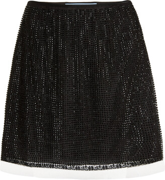 Prada Crystal-Embellished Tulle Mini Skirt - ShopStyle