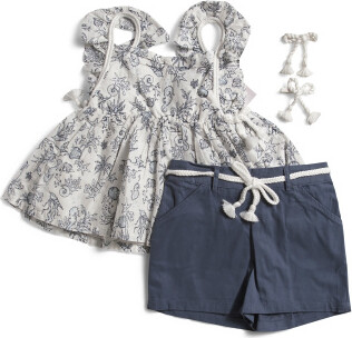 TJMAXX Girls 2Pc Ruffle Sleeve Top With Woven Shorts Set, Cotton