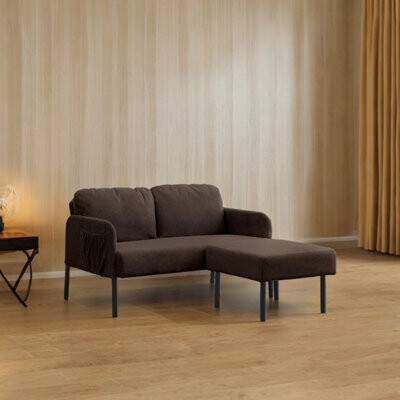 Corrigan Studio L-Shaped 2 Seater Sofa with Ottoman, Modern Polyester Fabric Loveseat Sofa, Comfy Small Couches